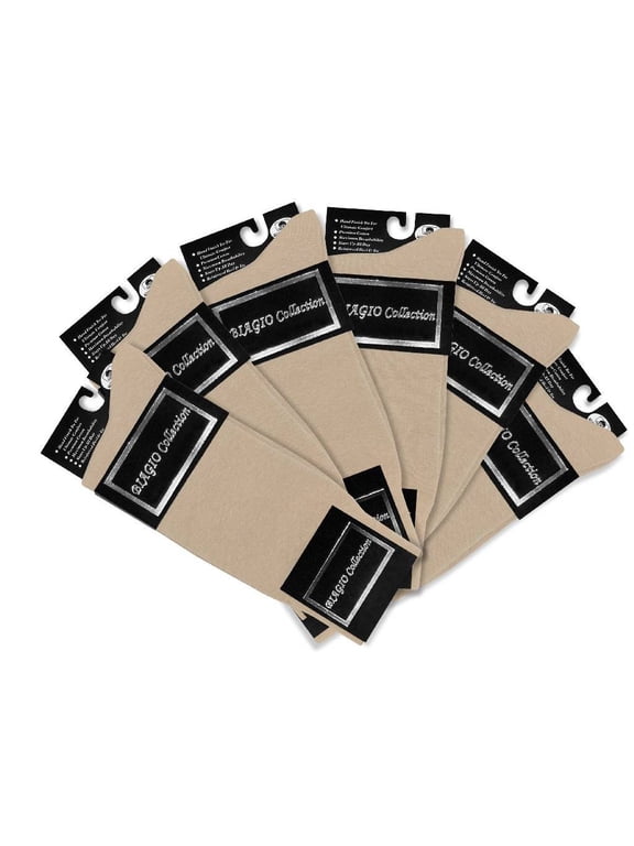6 Pair of Biagio Solid BEIGE Color Men's COTTON Dress SOCKS