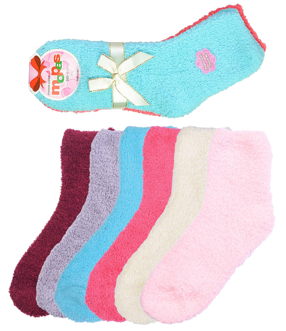 6 Pair of Women Fuzzy Soft Slipper Socks Plush Warm and Cozy Solid or Striped Colors - image 1 of 2