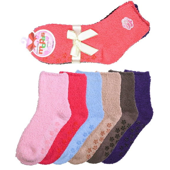 6 Pair of Women Plush Fuzzy Soft Cozy Slipper Socks Warm - Plain