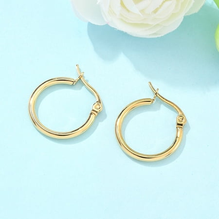 6 Pairs 12 Gauge Ion Plating 304 Stainless Steel Hoop Earrings 20x2mm Real 18K Gold Plated Ring Shape Hoop Earrings with 1x0.7mm Pin