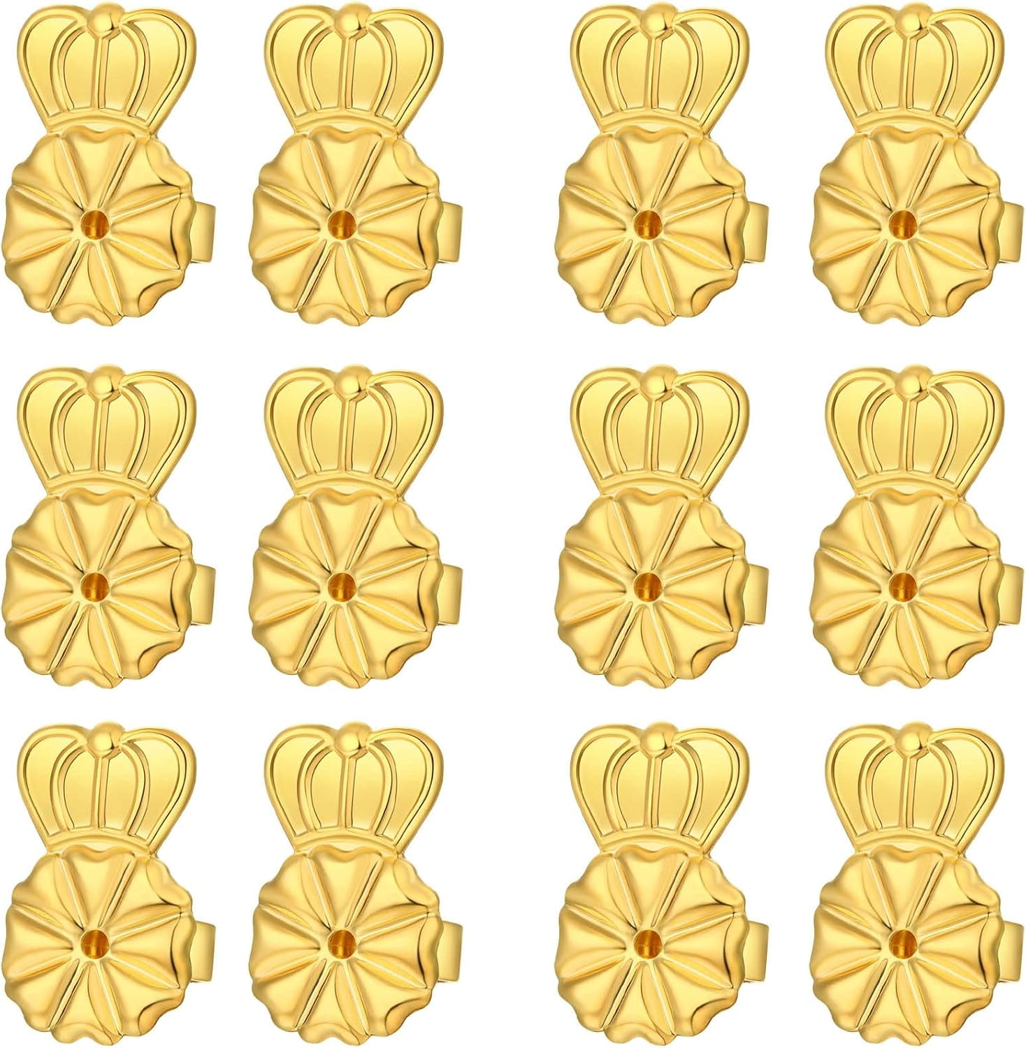 6 Pairs 14K Gold Earring Backs Lifters,Secure Earring Backs for Droopy Ears,Adjustable Hypoallergenic Earring Backs for Studs(Gold)