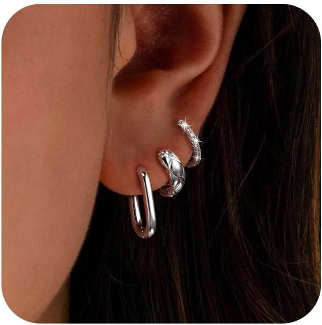 POFO 6 Pairs 14K Gold Hoop Earrings For Women,Chunky Hoop Earrings Multipack Hypoallergenic,Lightweight Hoop Earrings For Women Gold Jewelry Gifts[z5043]