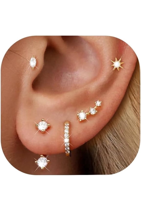 5PCS Stud Earrings for Women, Hypoallergenic Cartilage Earrings for Multiple Piercing, Dainty Small Stackable Earrings Set for Jewelry Gift