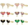 thumbnail image 1 of 6 Pairs 18K Gold Plated Post Stud Earrings Brass Cubic Zirconia Earring Studs Heart Birthstone Ear Piercing Plugs with Loop for Women Dangle Earring Jewelry Making 6 Colors DIY, 1 of 6