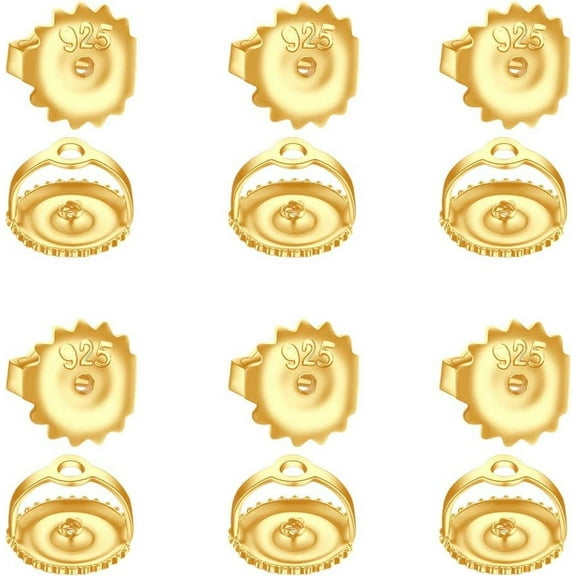 6 Pairs 18K Plated Screw Earring Backs S925 Sterling Silver Screw On Earring Backs for Studs Hypoallergenic Screwbacks Locking Fit for Earrings Threaded Post 0.032''