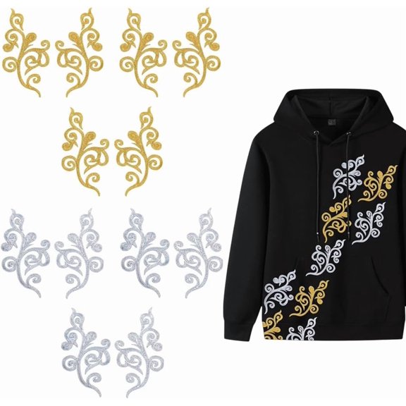 6 Pairs 2 Colors Embroidered Fancy Baroque Applique Swirl Iron on Patches Ethnic Style Flower Pattern Computerized Embroidery Appliques Ornament Accessories for DIY