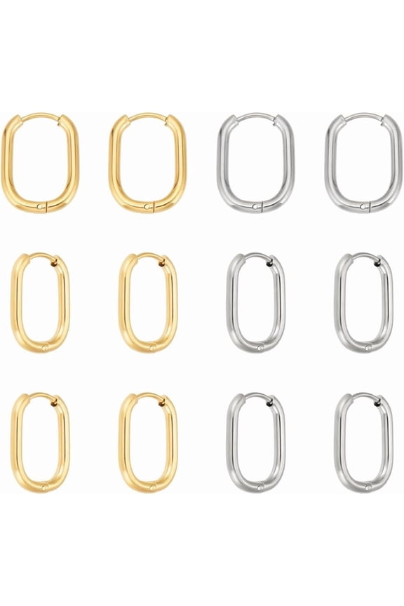 6 Pairs 2 Colors Stainless Steel Huggie Hoop Earrings 16.5mm Gold Oval Endless Hoop Huggie Sleeper Piercing Earrings for DIY Jewelry Making for DIY
