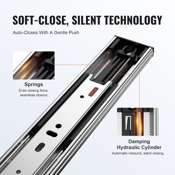 6 Pairs of 20 Inch Soft-Close Drawer Slides Side Mount, Heavy Duty Full Extension Ball Bearing Cabinet Runners, Noiseless Steel Track Guide Glides, 100 Lbs Load