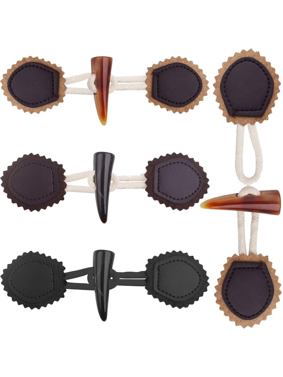 6 Pairs 3 ColorsVintage Resin Horn Coat Buttons Leather Sew-On Toggles Closure Buttons Sewing Accessories for Woolen Coat Clothing Jacket Sweater Windbreaker
