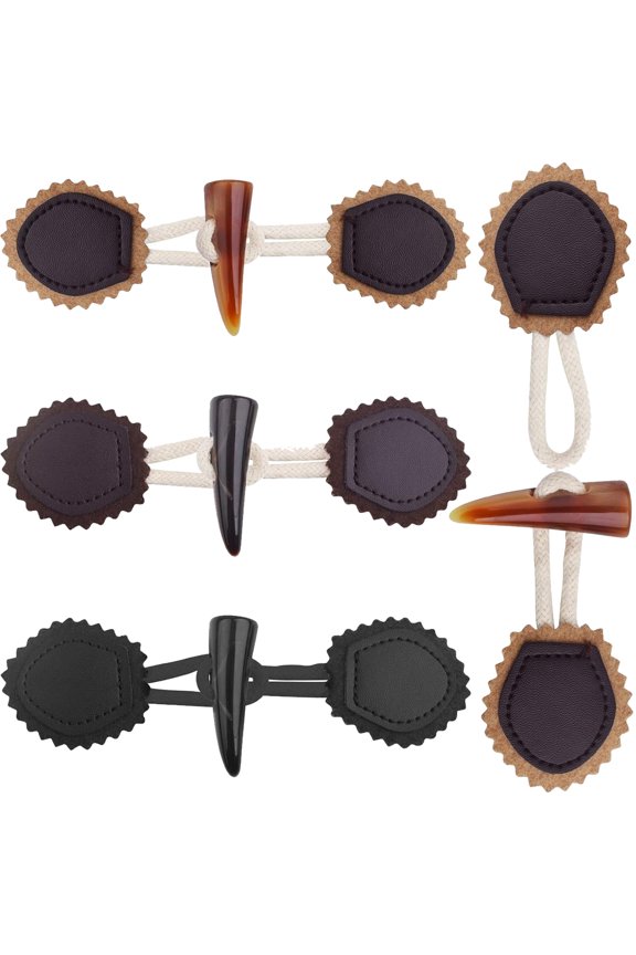 6 Pairs 3 ColorsVintage Resin Horn Coat Buttons Leather Sew-On Toggles Closure Buttons Sewing Accessories for Woolen Coat Clothing Jacket Sweater Windbreaker