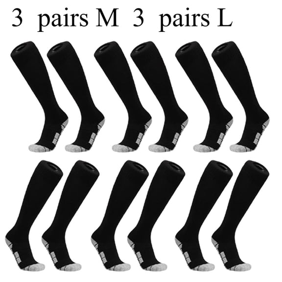 6 Pairs (3 M 3 L) Moisture-Wicking Sports Socks with Arch Support, Knee-High Football Socks for Men Women Youth, Team Training & Daily Wear