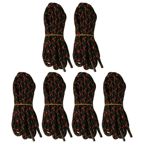 6 Pairs 5mm Thick Heavy Duty Black Red Spot Hiking Work Boot Laces Shoelaces Strings Replacement for Men Women 39 40 48 54 55 60 63 72 Inches