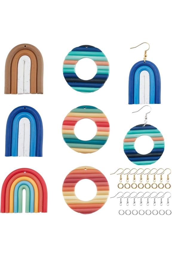 6 Pairs 6 Colors 3 Sizes Polymer Clay Dangle Earring Kits Donut Circular Arch Drop Earring Set Include Pendants 40pcs Brass Earring Hook and 60pcs Jump Rings Jewelry Accessories