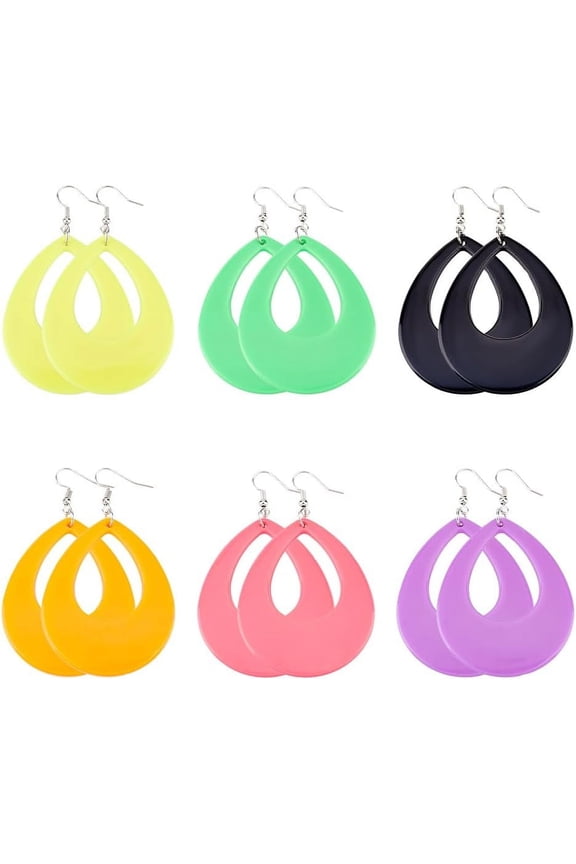 6 Pairs 6 Colors 80s 90s Neon Earrings for Women Retro Pendant Acrylic Teardrop Dangle Earrings for 80's Outfit Glow Party Accessories Colorful Earrings Jewelry Gift