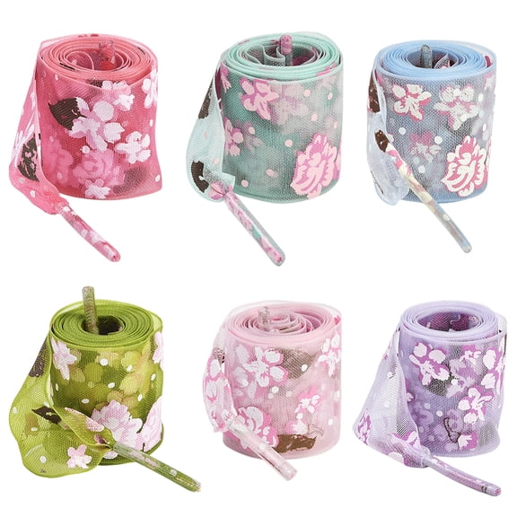 6 Pairs 6 Colors Polyester Shoelaces for Shoe Accessories Flower Pattern Mixed Color 1220x27mm 1 pair/color