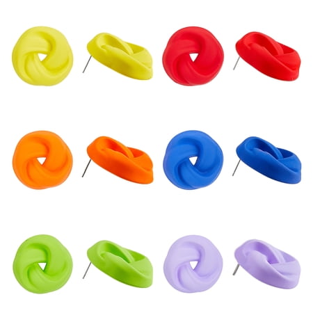 6 Pairs 6 Colors Spray Painted Acrylic Stud Earrings with Steel Iron Pins Round Knot Mixed Color 33mm 1 Pair/color DIY