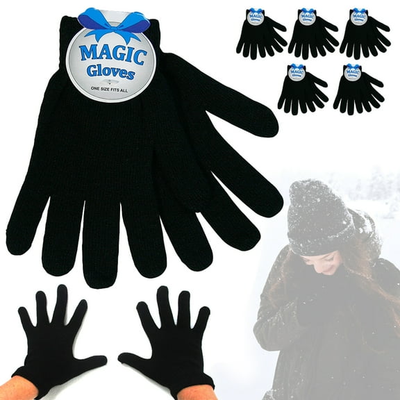 6 Pairs Adult Winter Knitted Magic Stretch Gloves Warm Mittens Black Soft Gloves