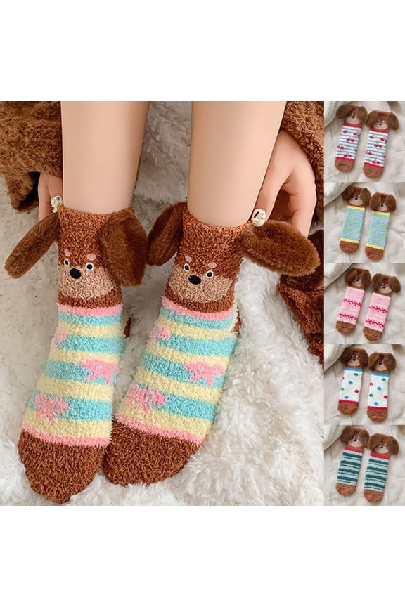 6 Pairs Animal Design Fuzzy Socks for Women Soft Dog 3D Coral Socks Winter Warm Cozy Fluffy Socks for Christmas Gifts
