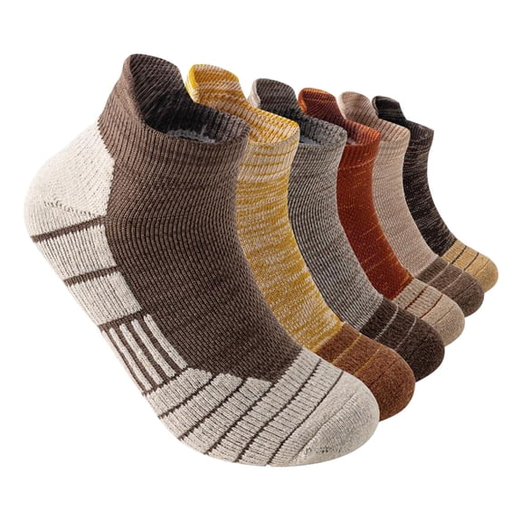 6 Pairs Ankle Compression Socks for Women & Men VLOOCKLE – Low Cut Running Socks with Arch Support, Cushioned Sole & Heel Tab Brown