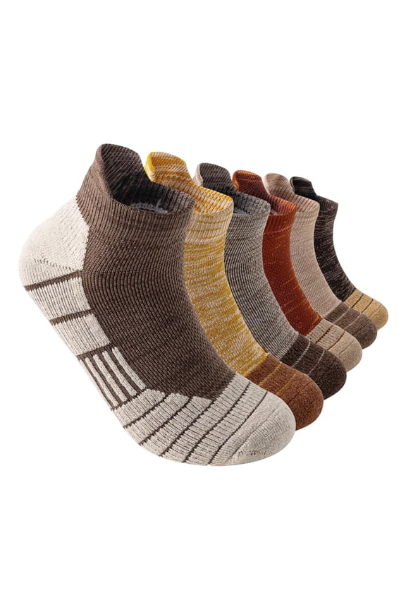 6 Pairs Ankle Compression Socks for Women & Men VLOOCKLE – Low Cut Running Socks with Arch Support, Cushioned Sole & Heel Tab Brown
