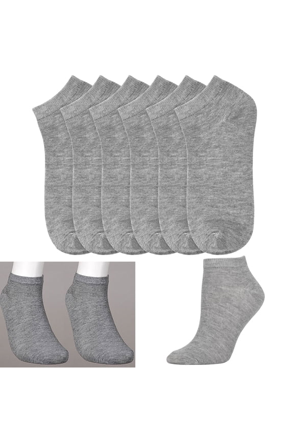 6 Pairs Ankle Quarter Socks Cotton Crew Low Cut Men Women Casual Sports Grey 6-8