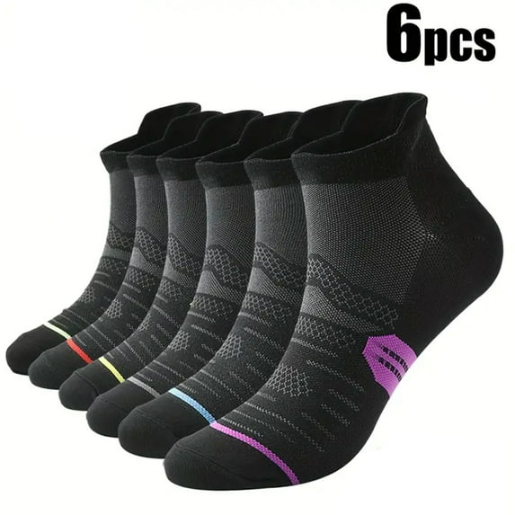 6 Pairs Ankle Running Socks Low Cut Breathable Sports Tab Cushioned Casual Cotton Socks for Men and Women , Athletic Cushioned Low Cut Running Socks for a Secure Fit