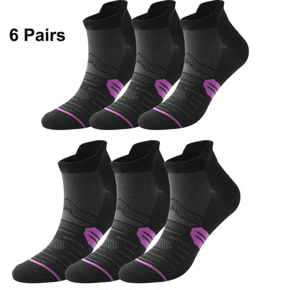 6 Pairs Ankle Running Socks Low Cut Breathable Sports Tab Cushioned Casual Cotton Socks for Men and Women , Athletic Cushioned Low Cut Running Socks for a Secure Fit