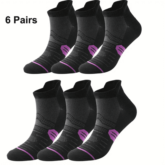 6 Pairs Ankle Running Socks Low Cut Breathable Sports Tab Cushioned Casual Cotton Socks for Men and Women , Athletic Cushioned Low Cut Running Socks for a Secure Fit