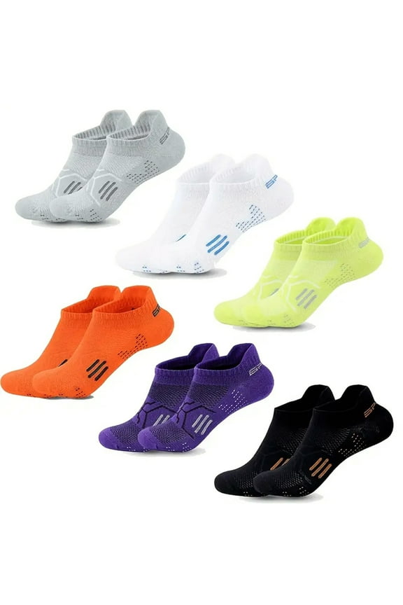 6 Pairs Ankle Running Socks Low Cut Breathable Sports Tab Cushioned Casual Cotton Socks for Men and Women , Athletic Cushioned Low Cut Running Socks for a Secure Fit
