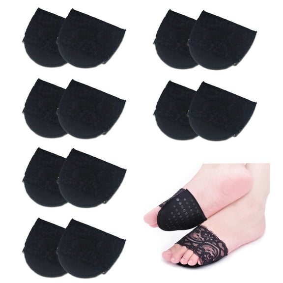 6 Pairs Anti Slip Metatarsal Sleeve Pads Women, Ball of Foot Cushion for High Heels, Soft Fabric Forefoot Protective Pad Set, Invisible Fit Feet Pads for Relief Pain Callus Blister (Black)