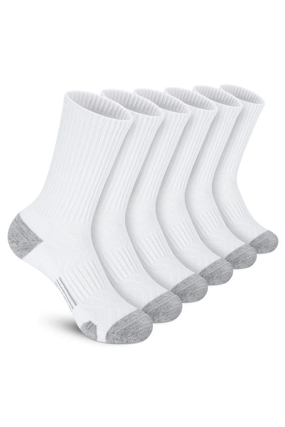 6 Pairs Athletic Crew Socks Cushion Running Socks Performance Breathable Sports Socks for Men Women White Size 9-12
