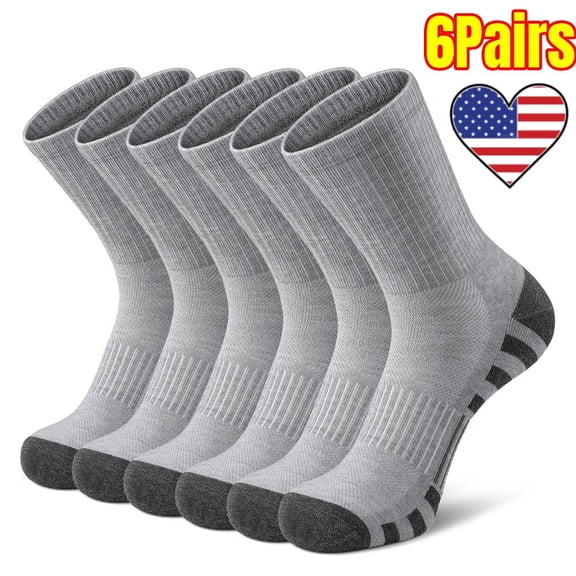 6 Pairs Athletic Crew Socks Cushion Running Socks Performance Breathable Sports Socks for Men