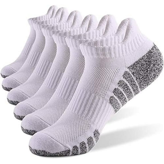 6 Pairs Athletic Running Ankle Cotton Socks, Low Cut Cushioned Performance Anti-Blister Tab Sport Sock for Men Women