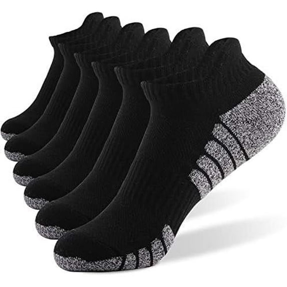 6 Pairs Athletic Running Ankle Cotton Socks, Low Cut Cushioned Performance Anti-Blister Tab Sport Sock for Men Women