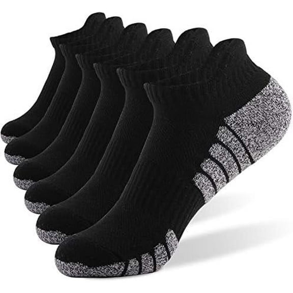 6 Pairs Athletic Running Ankle Cotton Socks, Low Cut Cushioned Performance Anti-Blister Tab Sport Sock for Men Women