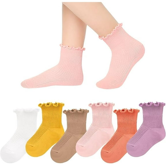 6 Pairs Baby Girls Boys Ruffles Ankle Socks Toddler Cotton Dress Socks