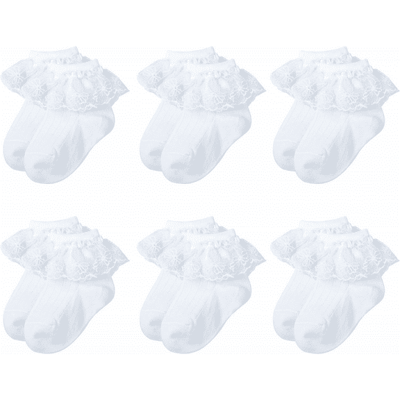 6 Pairs Baby Girls Socks Newborn Ruffle Lace Socks Princess Frilly Knit Cotton Socks