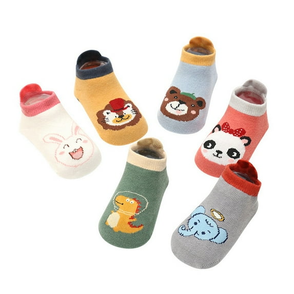 6 Pairs Baby Non Slip Grip Cotton Animal Ankle Socks with Non Skid Soles for Newborn Toddler Boy Girl 0-5 Years