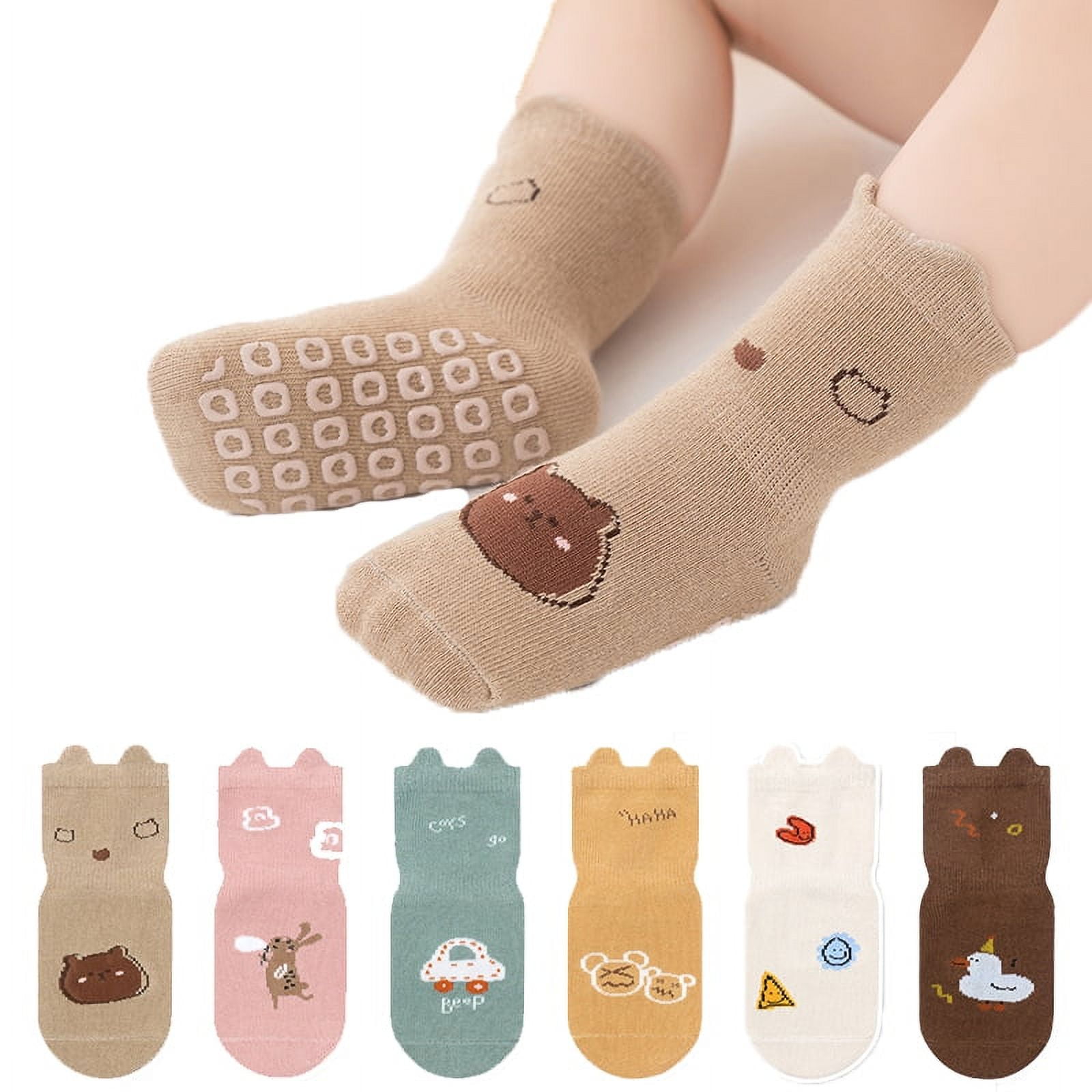 6 Pairs Baby Non Slip Socks, Cute Cartoon Toddler NonSkid Ankle Socks with Grips, AntiSlip