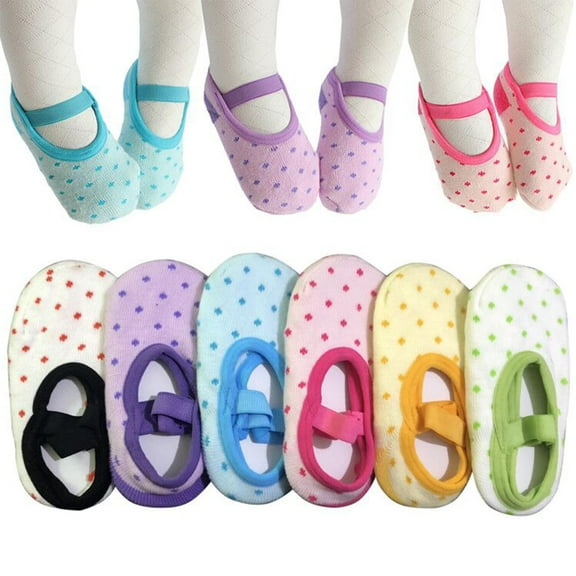 6 Pairs Baby Toddler Girls Grip Socks Anti Slip w/Strap Socks Girl 0-7 Years Old Gift Set Age 1-3 Socks With Grippers