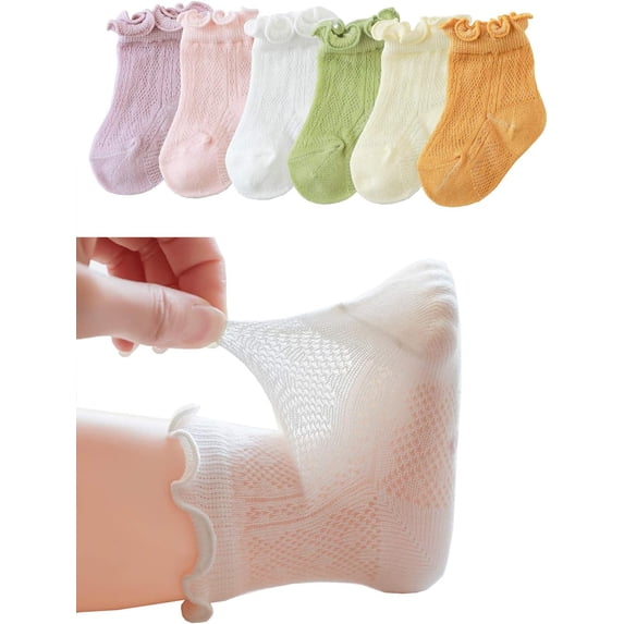 6 Pairs Baby Toddler Girls Princess Cotton Frilly Socks Lace Ruffle Thin Mesh Summer for Dress