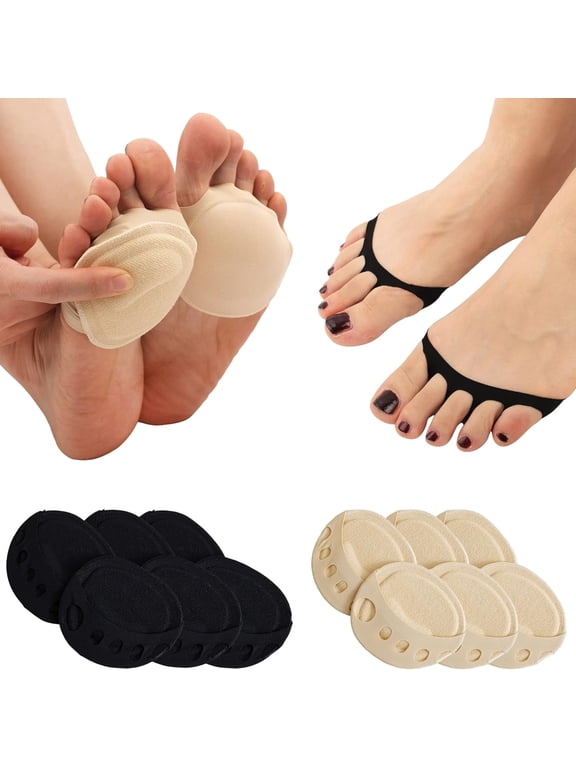 6 Pairs Ball of Foot Cushion Socks, Women's Toe Cover with Padding Toe Topper Liner Socks Non-Skid Bottom