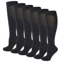 6 Pairs Basic Solid Black Color Knee High Socks For Women