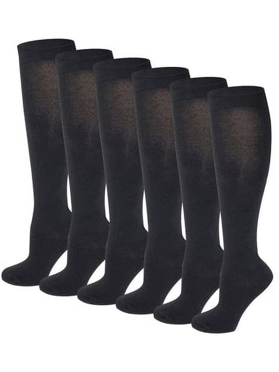 6 Pairs Basic Solid Black Color Knee High Socks For Women