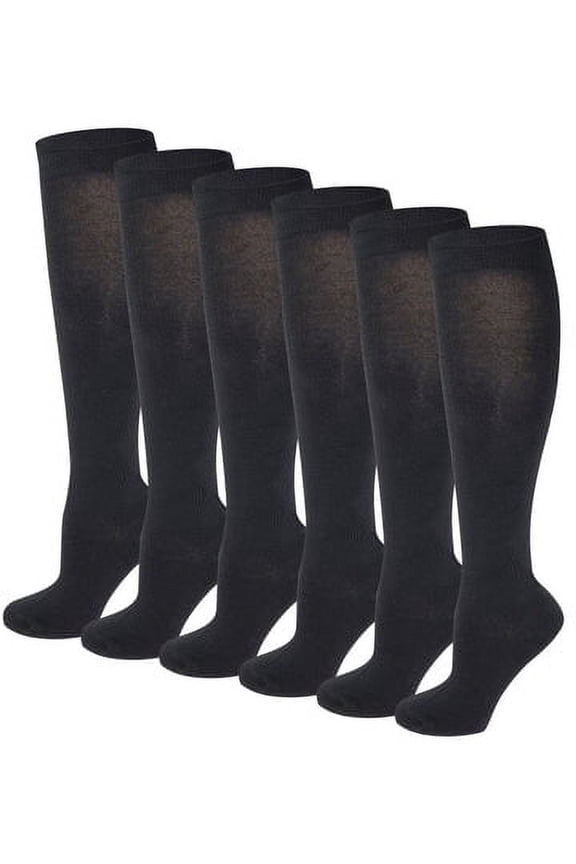 6 Pairs Basic Solid Black Color Knee High Socks For Women