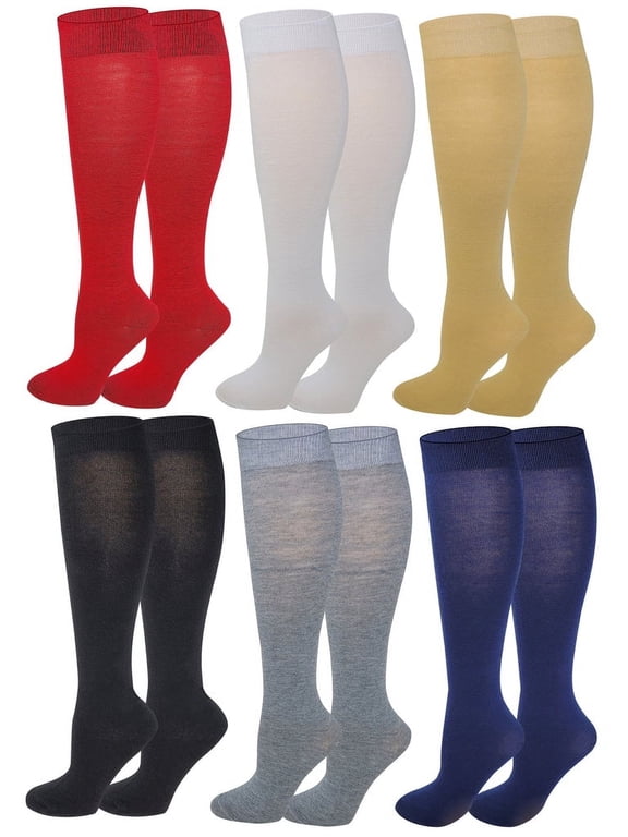 6 Pairs Basic Solid Color Knee High Socks For Women