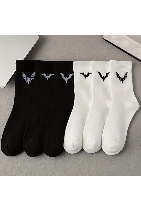 6 Pairs Bat Embroidered Halloween Socks - Funny Halloween Bat Patterned Socks for Halloween Gift Women&Men