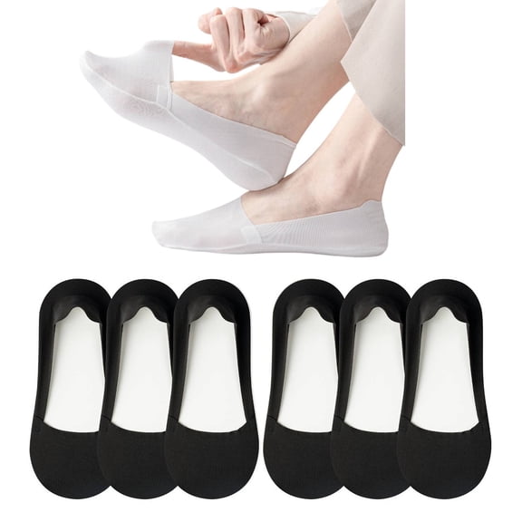 6 Pairs Black No Show Socks Womens, Nylon Invisible Liner for Flats Loafers
