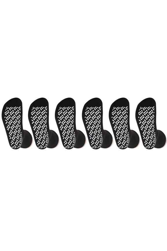 6 Pairs Nobles Health Care Black Non Skid Hospital, Yoga, Pilates, Gripper Slipper Socks Men's or Women Mid Calf Size XXL