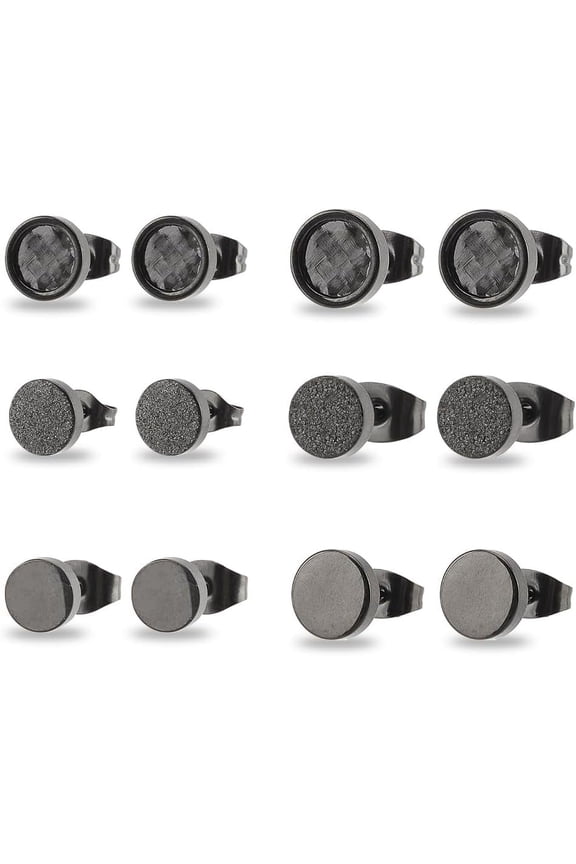 6 Pairs Black Stud Earrings Flat Black Circle Stud Earrings for Men Round Stud Earrings Set Stainless Steel Ear Studs Set Jewelry Gift for Him Her Red DIY
